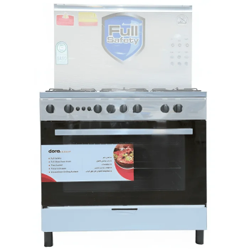 فرن غاز دورا 5 عيون 60×90 امان كامل وش استيل جوانب سيلفر ( ELEGANT )